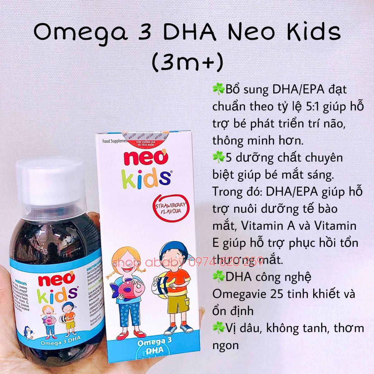 Omega 3 DHA Neo Kids (3m+) Siro,kẹo bổ sung Vitamin