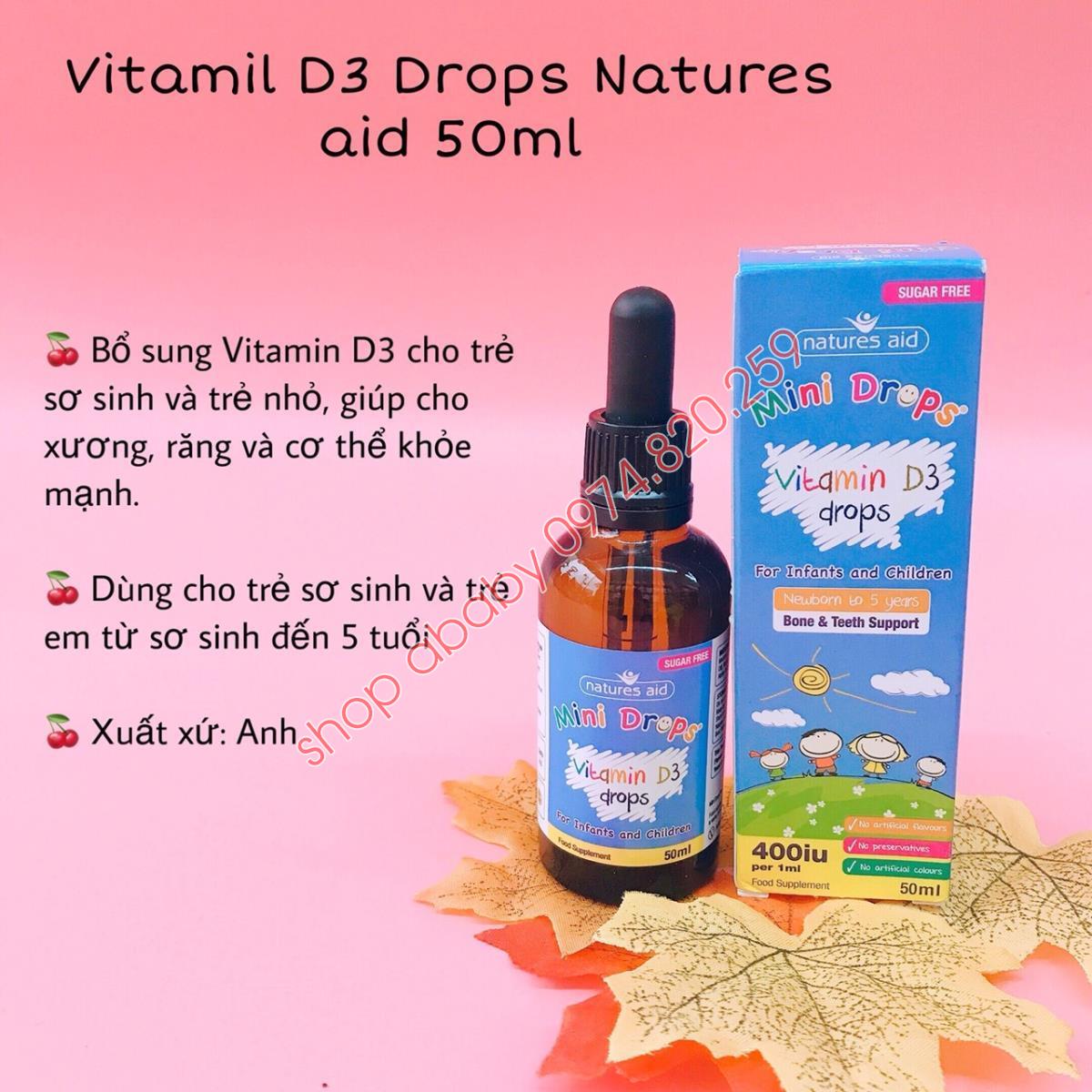 Vitamil D3 Drops Natures aid 50ml Vitamin,Thực phẩm chức năng